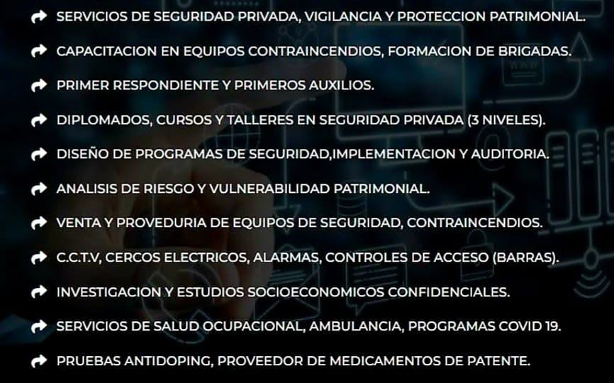 Listado de servicios de seguridad y capacitación